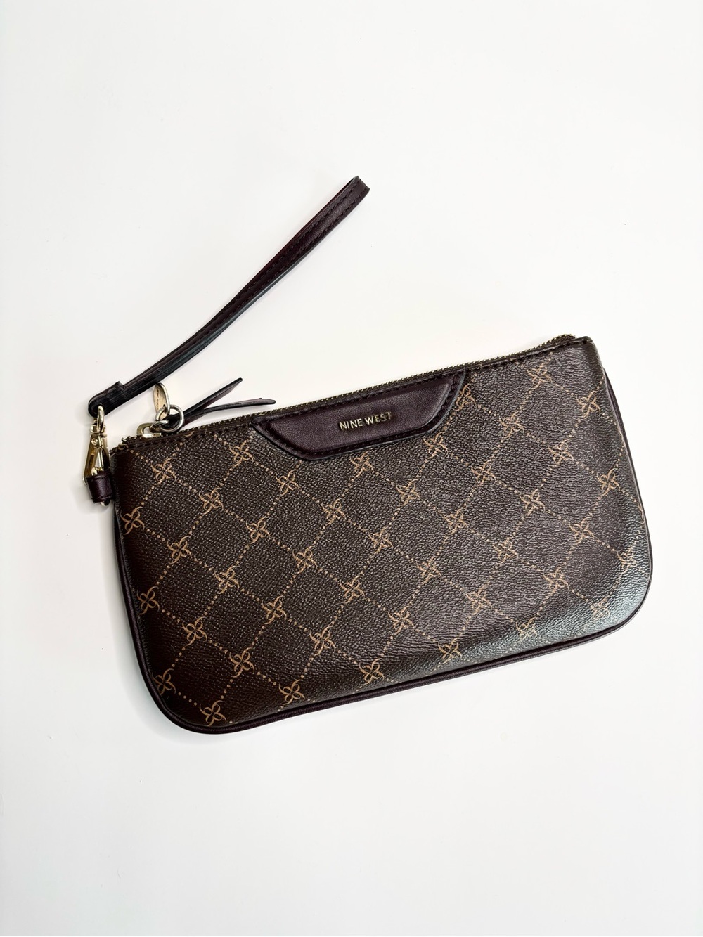Nine West Wristlet Brown Patterned Wallet Clutch
